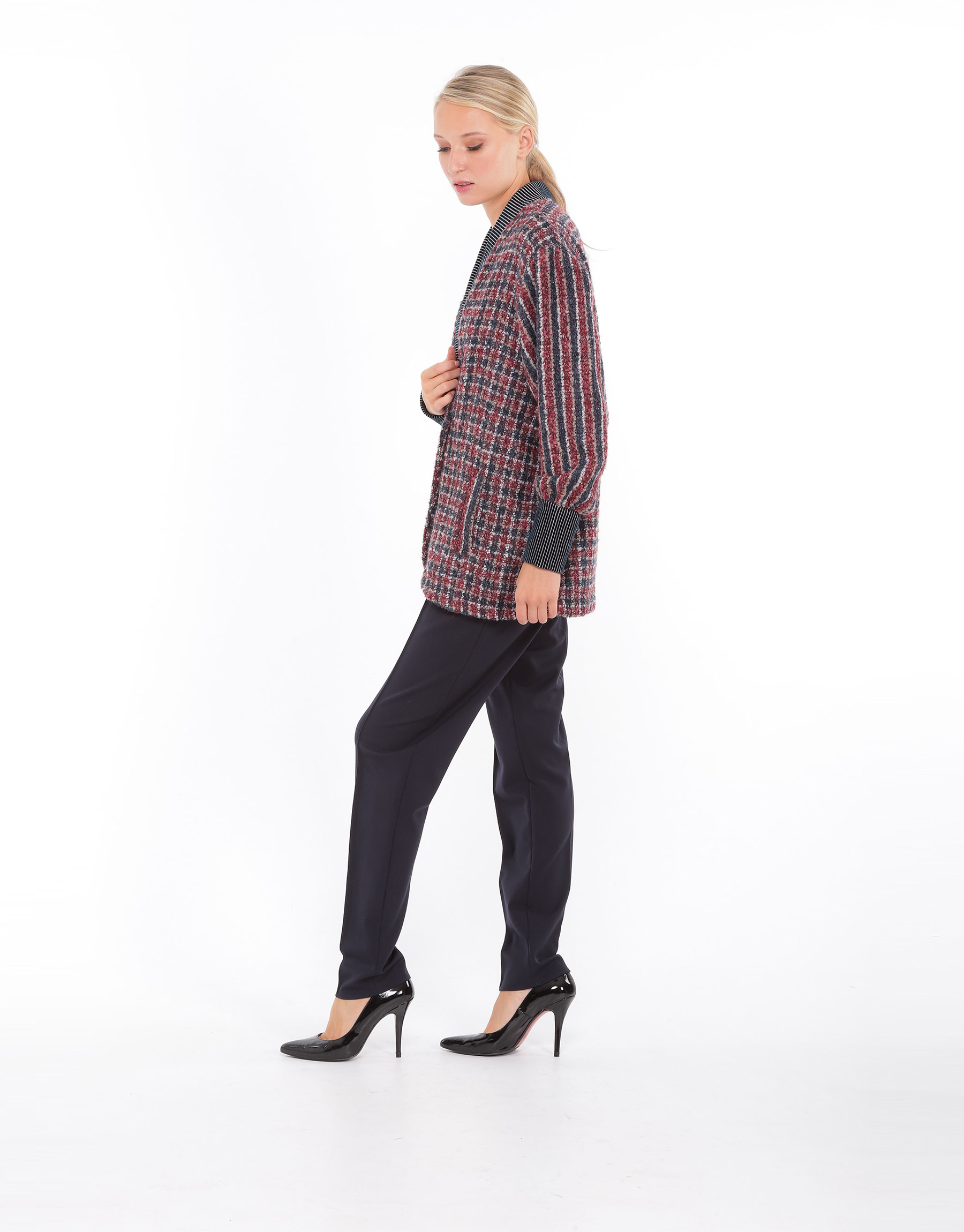 Brown or navy blue crepe cigarette trousers